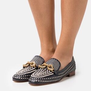 Tory Burch Jessa Woven Loafer Blue Leather Dragon Detail size 6